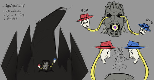 5_fingers ambiguous_gender argument blue_clothing blue_hat blue_headwear cage clothing ellipsis eye_contact fingers front_view grey_background group hat headgear headwear looking_at_another mask open_mouth purple_eyes red_clothing red_hat red_headwear side_view simple_background speech_bubble teeth text trio wearing_mask yellow_body yellow_sclera ninetheowl team_fortress_2 valve blutarch_mann redmond_mann zepheniah_mann unknown_species 2026 digital_drawing_(artwork) digital_media_(artwork) english_text full-length_portrait hi_res portrait