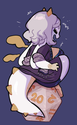 2_horns anthro big_breasts blush breasts clothed clothing countershade_scales countershading d20 dice female floppy_ears gloves_(marking) hair horn laugh lop_ears markings medium_length_hair multicolored_body multicolored_scales open_mouth rear_view scales shawl sitting small_wings solo tail_spines tan_body tan_scales text white_body white_hair white_scales wings eerieviolet mythology khio_(eerieviolet) dragon mythological_creature mythological_scalie scalie english_text hi_res