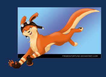 abstract_background blue_eyes chest_tuft clothing eyewear eyewear_on_head feral fingerless_gloves fur gloves goggles goggles_on_head handwear male mischievous_smile nude orange_body orange_fur pawpads running semi-anthro solo teeth teeth_showing text tuft frozen-fortune jak_and_daxter naughty_dog sony_corporation sony_interactive_entertainment daxter hybrid mammal mustelid musteline otter ottsel true_musteline weasel alpha_channel digital_media_(artwork) hi_res url
