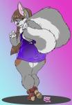 2019 anthro baikobits biped blue_eyes breasts brown_hair butt canid canine canis clothed clothing colored_nails curvy_figure domestic_dog female footwear hair mammal mei_(baikobits) nails shoes side_boob simple_background solo tuft voluptuous wide_hips
