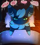 annoyed anthro bed bedding blanket furniture lying lying_on_bed male moan on_back on_bed pillow solo tired tired_eyes infectum nintendo pokemon generation_6_pokemon meowstic pokemon_(species) hi_res