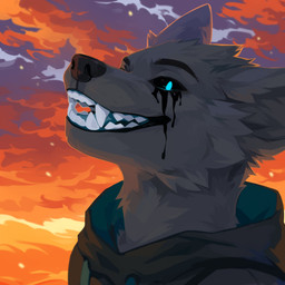 anthro black_clothing black_hoodie black_tears black_topwear blue_tongue bodily_fluids cheek_tuft clothed clothing cloud colored_tears detailed_background facial_tuft fangs fur grey_body grey_fur head_tuft hoodie looking_at_viewer male neck_tuft open_mouth open_smile outside pupils sky slit_pupils smile solo tears teeth three-quarter_view tongue toony topwear tuft unsigned unusual_bodily_fluids unusual_tears corzh77 canid mammal 1:1 absurd_res bust_portrait detailed hi_res icon portrait