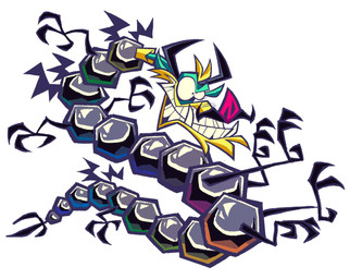 3_fingers 6_wings 8_legs black_body black_horn claws facial_hair fangs feral fingers fur glistening glistening_body green_body green_scales horn male metallic_body multi_wing mustache pachinko pink_nose scales simple_background smile smiling_at_viewer solo teeth white_background wings yellow_body yellow_fur unknown7351 antonblast mythology freako_dragon dragon eastern_dragon mythological_creature mythological_scalie scalie 2024 cel_shading colored digital_drawing_(artwork) digital_media_(artwork) official_art shaded