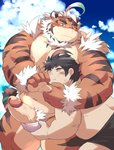 anthro belly blush bodily_fluids bulge butt clothing duo erection eyebrows genitals kemono male male/male moobs nipples outside overweight overweight_male penis sweat swimwear thick_eyebrows ayame42612 lifewonders tokyo_afterschool_summoners chubby_protagonist_(tas) hombre_tigre_(tas) protagonist_(tas) felid human mammal pantherine tiger 2020 hi_res