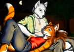 anthro bench blue_eyes city clothing detailed_background duo ear_piercing eye_contact female food food_print fruit fruit_print fur garden grass green_eyes hair hand_holding jewelry lap_pillow looking_at_another lying lying_on_lap male melon moon necklace on_bench orange_body orange_fur piercing plant plant_print ponytail red_hair romantic romantic_ambiance romantic_couple shirt star striped_body striped_fur stripes tail topwear tree watermelon watermelon_pattern watermelon_slice wood loopus canid canine canis domestic_cat felid feline felis mammal tabby_cat wolf