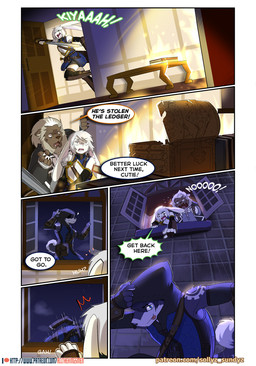 ambiguous_gender anthro furniture inside male motion_lines open_mouth patreon_logo patreon_username table text tongue tongue_out window sollyz patreon canid canine canis felid lagomorph leporid lion mammal pantherine rabbit wolf 2021 comic english_text url