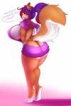 anthro big_breasts big_butt breasts butt butt_cleavage clothed clothing female huge_breasts looking_back side_boob skimpy solo standing sweater tail text thick_thighs topwear virgin_killer_sweater fyxe_(artist) xaenyth meme_clothing fyxe canid canine fox mammal 2:3 absurd_res english_text hi_res meme