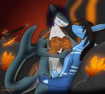 anthro anthro_penetrating axe cowgirl_position crystal dominant dominant_female duo female from_front_position genitals lava male male/female on_bottom on_top penetration penis pussy sex vaginal vaginal_penetration spaceg3n fish marine shark absurd_res hi_res