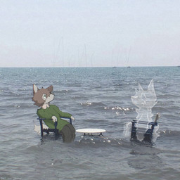 anthro chair clothed clothed_anthro clothed_male clothing duo fully_clothed fully_clothed_anthro fully_clothed_male fur furniture green_clothing green_shirt green_topwear grey_body grey_fur grey_hair hair iris legs_in_water male male_anthro on_chair partially_submerged photo_background sea shirt sitting sitting_on_chair table text topwear translucent translucent_body water ivory33 real_world canid canine ghost mammal spirit 1:1 digital_media_(artwork) english_text hi_res photography_(artwork) russian_description