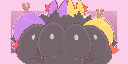 anthro backsack balls big_butt black_balls black_body black_butt black_fur black_outline butt duo fur genitals glistening glistening_body glistening_butt huge_butt male male/male nude outline simple_background tail frumples nintendo patreon pokemon braixen generation_6_pokemon pokemon_(species) shiny_pokemon 2022 2:1 digital_media_(artwork) hi_res