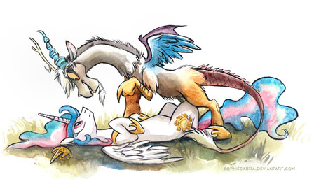 2014 antler cutie_mark discord_(mlp) draconequus duo equine fangs female feral friendship_is_magic hair horn lying male mammal multi-colored_hair my_little_pony on_back princess_celestia_(mlp) smile sophiecabra tess_garman winged_unicorn wings
Rating: Safe
Score: 12
User: Somepony
Date: April 07, 2014
