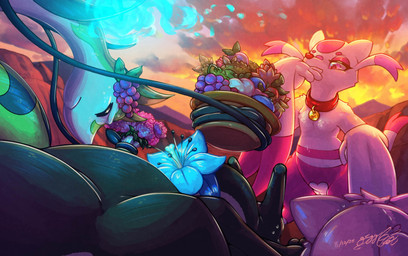 anthro blue_fire bodily_fluids clothing collar colored_fire female feral fire flaming_tail flower food fruit fur genitals group male mountain plant sweat tail vines vulva gingy_k_fox nintendo pokemon pokemon_mystery_dungeon spike_chunsoft wanderlust cosmo_(pc-doodle) fan_character ivy_terroir lilly_(pinktabico) misu_nox charizard eeveelution espeon generation_1_pokemon generation_2_pokemon generation_5_pokemon mammal mienshao pokemon_(species) reptile scalie serperior shiny_pokemon absurd_res digital_media_(artwork) hi_res shaded signature