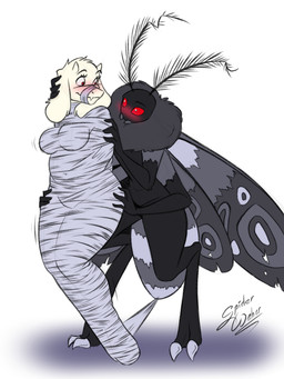 ambiguous_gender antennae_(anatomy) anthro bdsm blush bondage bound bound_female chrysalis cocooned construction_lines duo female fur gag gagged grey_body grey_fur insect_wings lepidopteran_wings male mummification mummified peril red_eyes simple_background sticky text white_background white_body white_fur wings spiderweber undertale_(series) mothman toriel arthropod bovid caprine cryptid goat insect lepidopteran mammal monster moth 3:4 absurd_res english_text hi_res
