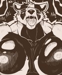 ahegao anthro barazoku big_muscles bodily_fluids condom condom_on_face dialogue duo huge_muscles looking_pleasured male male/male moan muscular muscular_anthro muscular_male nipples orgasm orgasm_face pec_grab pecs saliva saliva_on_tongue saliva_string sexual_barrier_device solo_focus tongue tongue_out pinumontbalou echo_(series) echo_project the_smoke_room nikolai_krol badger mammal mustelid musteline absurd_res hi_res