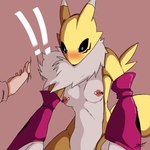 anthro areola blush breasts duo exclamation_point female nipple_piercing nipples piercing pink_areola inuyuru bandai_namco digimon canid digimon_(species) human mammal renamon 1:1 hi_res