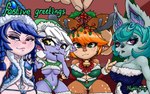 animal_ears animal_nose anthro antlers bell bell_collar big_breasts blue_body blue_clothing blue_eyes blue_fur blue_hair blue_hat blue_headwear blue_leotard blue_panties blue_topwear blue_underwear blush braided_pigtails breasts brown_body brown_fur butt butt_from_the_front camel_toe cleavage clothed clothing collar disembodied_hand eyelashes female freckled_face freckled_legs freckled_shoulders freckled_thighs freckles fur green_body green_clothing green_eyes green_fur green_hair green_hat green_headwear green_panties green_thong green_topwear green_underwear grey_antlers grey_horn group hair hand_in_mouth hat headgear headwear holidays holly_(plant) horn huge_breasts humanoid_pointy_ears inner_ear_fluff leotard looking_at_viewer mistletoe navel open_mouth orange_hair panties pigtails plant pointy_ears pube_peek pubes purple_body purple_eyes purple_fur short_hair short_stack small_breasts smile tan_body tan_fur tan_skin text thick_thighs thong topwear tuft under_boob underwear white_hair white_pubes wide_hips yellow_eyes nightlydayart christmas league_of_legends riot_games tencent lulu_(lol) poppy_(lol) snow_fawn_poppy_(lol) tristana_(lol) vex_(lol) winter_wonder_lulu_(lol) deer humanoid hybrid mammal yordle 16:10 absurd_res hi_res widescreen