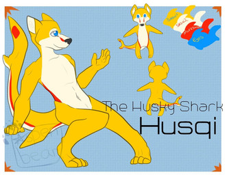 anthro blue_eyes diamonds_(suit) fin male simple_background solo suit_symbol text white_body yellow_body cheribonzai husqi aquatic canid canine canis domestic_dog fish husky hybrid mammal nordic_sled_dog shark spitz english_text model_sheet watermark