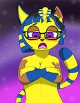 anthro crossed_arms eyewear female gender_transformation glasses hypnosis mid_transformation mind_control mtf_transformation solo species_transformation transformation wereskunk20 animal_crossing nintendo ankha_(animal_crossing) domestic_cat felid feline felis mammal mephitid werecreature weremephitid wereskunk hi_res