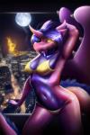 anthro bra breasts clothing female hair horn looking_at_viewer non-mammal_breasts smile solo standing tail underwear wide_hips wings finir mythology amethystdust_(character) dragon mythological_creature mythological_scalie scalie 2:3