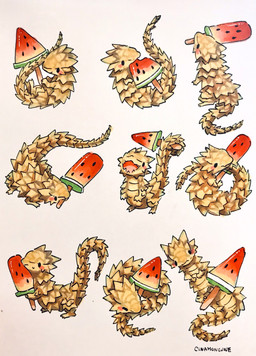 feral food fruit melon plant simple_background smile solo watermelon white_background cinamoncune armadillo_girdled_lizard girdled_lizard lizard reptile scalie 2019 hi_res traditional_media_(artwork)