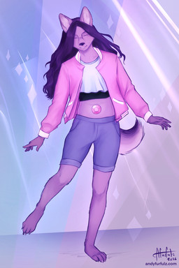 anthro barefoot black_hair body_jewelry bottomwear clothing costume crop_top eyes_closed feet female hair happy hindpaw holidays jacket long_hair paws purple_body shirt shorts simple_background smile solo tail text topwear andyfurfulz cartoon_network halloween steven_universe cass_(andyfurfulz) stevonnie diamond_(gem_species) gem_(species) gem_fusion absurd_res english_text hi_res signature url intersex_(lore) nonbinary_(lore) trans_(lore) trans_woman_(lore)