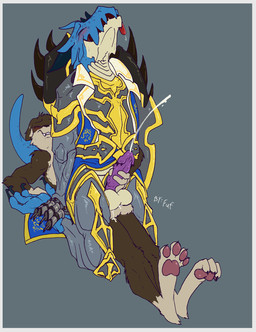 4_toes anal anal_penetration anthro armor balls balls_touching blue_body blush bodily_fluids border brown_body brown_fur claws countershading cum cumshot curling_toes drooling duo ejaculation erection eyes_closed feet fur genital_fluids genitals gloves_(marking) grey_background grey_border leg_markings lying male male/male male_on_bottom male_on_top male_penetrated male_penetrating male_penetrating_male markings nude on_back on_bottom on_top orgasm pawpads paws penetration penis reach_around reverse_cowgirl_position saliva sex simple_background socks_(marking) straddling tail tan_body tan_fur teeth toes tongue tongue_out fuf mythology duez domestic_cat dragon felid feline felis mammal mythological_creature mythological_scalie scalie 2015 hi_res