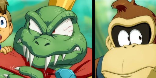 anthro bloodshot_eyes brown_body brown_fur brown_hair cape clothing crown female fur green_body green_scales group hair headgear looking_at_another male overalls riding_on_shoulder scales shirt surprise teeth tongue topwear young young_female young_human young_male joeadok donkey_kong_(series) donkey_kong_bananza mario_bros nintendo donkey_kong_(character) king_k._rool mayor_pauline stanley_the_bugman human kong kremling mammal primate scalie hi_res