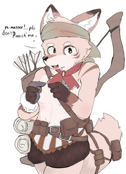 accessory anthro arrow_(weapon) bow_(weapon) dialogue fur grey_body grey_fur headband male quiver_(object) ranged_weapon scarf shirtless shy simple_background solo weapon yellow_eyes minecraftsteve42069 anothereidos_of_dragon_vein_r amorey canid canine japanese_kobold kobold mammal scalie hi_res