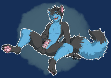 anthro balls big_balls big_feet blue_eyes chastity_cage chastity_device feet fluffy fondling genitals hair happy lock male paws playful playing solo spread_legs spreading teasing narusewolf domestic_cat felid feline felis mammal alpha_channel hi_res