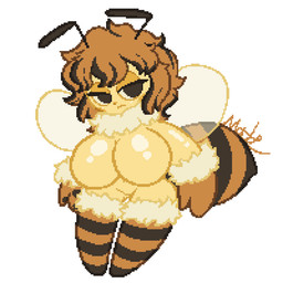 antennae_(anatomy) anthro arthropod_abdomen big_breasts biped breasts clothed clothing eyelashes featureless_breasts featureless_crotch female footwear front_view gloves hair handwear mostly_nude narrowed_eyes non-mammal_breasts simple_background socks solo white_background wings yellow_body matz_(pixiv) tarbee_(matz) arthropod bee hymenopteran insect 1:1 2023 digital_drawing_(artwork) digital_media_(artwork) pixel_(artwork) signature