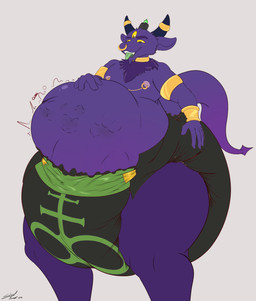 anthro big_diaper clean_diaper diaper diapered_pred facial_piercing front_view leviathan_cross male multiple_piercings nipple_chain nipple_piercing nipple_ring nipples nose_piercing nose_ring piercing print_diaper ring_piercing septum_piercing septum_ring slightly_chubby standing struggling struggling_prey tongue tongue_out vore steelshark bandai_namco digimon data_(datahazard64) bovid caprine demon digimon_(species) goat guilmon mammal absurd_res hi_res