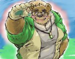 anthro clothing eyewear glasses gloves handwear hat headgear headwear hoodie humanoid_hands kemono male slightly_chubby solo topwear exe_exem lifewonders tokyo_afterschool_summoners volos_(tas) bear mammal 2023