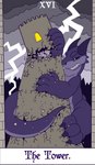 card card_template electricity fortune_telling lightning major_arcana tail tarot tarot_card the_tower_(tarot) tower run_rabbit_bounce mythology dragon mythological_creature mythological_scalie scalie hi_res