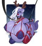 anthro areola arms_tied big_breasts big_penis biped bodily_fluids bound breasts collar cum cum_inflation cum_inside fake_antlers fake_horns foreskin genital_fluids genitals gynomorph hair half-erect holidays huge_breasts huge_penis inflation inner_ear_fluff intersex kneeling leash long_hair looking_at_viewer nipples partially_retracted_foreskin penis solo tail tuft boosterpang christmas marius_(fursona) mammal mustelid otter 2024 hi_res busty_boy_(lore) male_(lore)