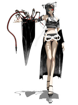 6_legs 8_eyes ambiguous_feral ambiguous_gender armwear black_bottomwear black_clothing black_fingernails black_nails black_shirt black_skirt black_topwear blue_eyes bottomwear breasts carrying_another clothing colored_nails crop_top detached_sleeves duo feet female female_human feral fingernails footwear glowing glowing_eyes grey_hair grey_nails grey_toenails hair high_heels larger_female larger_human long_sleeves long_tail maebari medium_breasts midriff multi_eye nails on_hand red_eyes segmented_tail shirt shoes simple_background size_difference skirt smaller_ambiguous smaller_feral standing tail toenails toes topwear white_background deino_(artist) deino_(modeler) calne_ca magnesium_(deino) nato-kun arthropod crustacean human isopod malacostracan mammal robot_feral 2011 3:4 3d_(artwork) autodesk_3ds_max_(artwork) digital_media_(artwork) full-length_portrait hi_res portrait male_(lore)