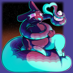 ambiguous_gender anthro bedroom_eyes blep egg heart_tail long_tail multicolored_body narrowed_eyes navel seductive sky smile solo squish star starry_sky tail tongue tongue_out cutie_clanket rain_world videocult inv_(rain_world) slugcat 1:1 hi_res