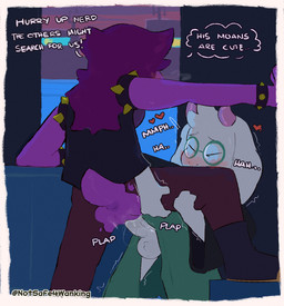 anthro anthro_penetrated anus balls blush bodily_fluids breasts clothed clothing dominant dominant_female duo erection eyewear female female_penetrated fur genital_fluids genitals glasses hair heart_symbol horn male male/female male_penetrating male_penetrating_female nude penetration penile penile_penetration penis penis_in_vagina public purple_body sex simple_background stealth_sex submissive submissive_male tail text vaginal vaginal_fluids vaginal_penetration vulva white_body notsafeforwanking deltarune undertale_(series) ralsei susie_(deltarune) bovid canid caprine goat mammal reptile scalie digital_media_(artwork) english_text hi_res