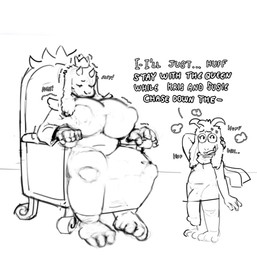 anthro big_breasts big_penis bodily_fluids breasts chair crown duo eyewear female furniture genitals glasses headgear horn huge_breasts huge_penis hyper hyper_breasts hyper_genitalia hyper_penis long_ears male male/female nervous nervous_sweat penis round_glasses scarf sitting sleeping sweat text throne oogabutt deltarune undertale_(series) ralsei toriel boss_monster_(undertale) bovid caprine darkner goat mammal english_text hi_res sketch
