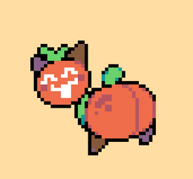 ambiguous_gender butt eyes_closed food fruit green_tail looking_back open_mouth orange_body orange_butt peach_(fruit) plant presenting presenting_hindquarters rear_view short_tail simple_background solo stem tail pookypalace food_creature digital_media_(artwork) pixel_(artwork)