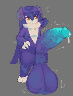 anthro balls big_balls big_penis bodily_fluids cum ejaculation femboy genital_fluids genitals horn huge_balls huge_penis hyper hyper_balls hyper_genitalia hyper_penis male penis solo lenorefodao nintendo pokemon generation_8_pokemon indeedee pokemon_(species) hi_res