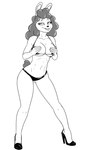 anthro big_breasts bikini breasts clothed clothing covering covering_breasts female footwear fur hair high_heels mature_anthro mature_female shoes simple_background smile solo swimwear tail two-piece_swimsuit callmewritefag nickelodeon t.u.f.f._puppy secretary_tammy lagomorph leporid mammal rabbit 2024 digital_drawing_(artwork) digital_media_(artwork) greyscale hi_res monochrome sketch