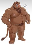 2023 anthro balls flaccid genitals hi_res humanoid_genitalia humanoid_hands humanoid_penis kemono male mammal musclegut muscular overweight overweight_male penis simple_background solo suid suina sus_(pig) tori2tea wild_boar