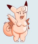 belly breasts curled_hair curled_tail fangs female hair open_mouth overweight pink_body slightly_chubby smile solo tail teeth thick_thighs wide_hips wings el_senor_erizo nintendo pokemon clefable generation_1_pokemon pokemon_(species) hi_res