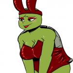 anthro big_breasts breasts bunny_costume cleavage clothed clothing costume crossgender eyeshadow fake_ears fake_rabbit_ears female green_eyes half-closed_eyes leaning leaning_forward lipstick makeup narrowed_eyes non-mammal_breasts notched_shell red_eyeshadow red_lipstick rosy_cheeks shell simple_background solo turtle_shell white_background inkyfrog teenage_mutant_ninja_turtles raphael_(tmnt) reptile scalie turtle 1:1 2018