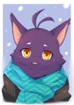 clothing coat kemono male scarf smile snow solo topwear winter ralefov morenatsu shin_(morenatsu) domestic_cat felid feline felis mammal 2018 hi_res icon