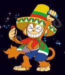 3_toes 4_fingers anthro barefoot biped brown_body brown_fur brown_tail clothed clothing controller eyes_closed feet fingers front_view fur game_controller happy hat headgear headwear holding_controller holding_game_controller holding_object male simple_background smile solo sombrero standing tail toes topwear vest magicalmikuri nintendo nintendo_switch samba_de_amigo sega amigo haplorhine mammal monkey primate 2023 full-length_portrait hi_res portrait