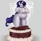 2015 anthro anthrofied areola big_breasts blue_eyes breasts cake clothing colored cutie_mark dessert dialogue english_text equid equine female food friendship_is_magic hair half-closed_eyes hand_on_breast hasbro hat headgear headwear horn looking_at_viewer mammal mingamia my_little_pony mythological_creature mythological_equine mythology narrowed_eyes navel nude overweight overweight_anthro overweight_female party_hat purple_hair rarity_(mlp) sirmasterdufel solo text unicorn weight_gain