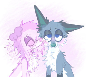 alternative_fashion blue_body blue_fur cheek_lick duo face_lick female feral fur hair half-closed_eyes licking licking_another male narrowed_eyes pink_body pink_fur pink_hair purple_body purple_fur scene_(fashion) scene_haircut smile sparklefur tongue toony white_body white_fur spitthesauce emil_(demensa) canid canine canis coyote domestic_dog mammal 2025 digital_drawing_(artwork) digital_media_(artwork) half-length_portrait portrait