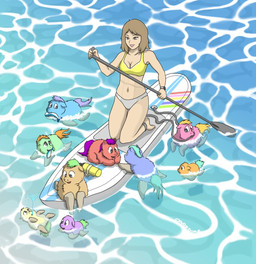 ambiguous_feral ambiguous_gender blonde_hair boat breasts brown_eyes brown_hair cleavage clothed clothing exposed_belly female feral fin fur green_body green_fur green_tail grey_clothing grey_swimwear group hair happy holding_oar kneeling large_group light_body light_skin midriff navel oar open_mouth open_smile orange_body orange_fur orange_hair orange_tail partially_submerged pink_body pink_fur purple_hair purple_tail smile swimming swimwear tail teal_hair teal_tail teeth vehicle water watercraft white_body white_fur yellow_clothing yellow_swimwear yellow_tail young young_ambiguous young_feral carpdime fluffy_pony fluffy_pony_(species) human mammal seafluff 2022 digital_media_(artwork)