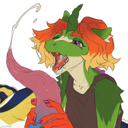 after_oral ambiguous_form anthro blonde_hair blue_penis bodily_fluids brown_clothing brown_topwear clothed clothing cum cum_in_mouth cum_inside cum_string cumshot duo ejaculation eyebrows eyelashes female fur genital_fluids genitals gradient_penis green_body green_fur hair male male/female multicolored_hair narrowed_eyes open_mouth orange_eyebrows orange_hair penis penis_grab pink_penis red_tongue simple_background tapering_penis tears tongue topwear two_tone_hair white_background lostgoose mythology dragon mythological_creature mythological_scalie scalie 1:1 2024 dated hi_res signature